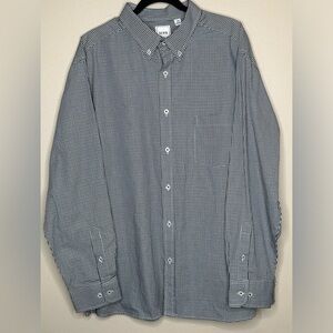 ROWM Shirt Mens Size 2XB Black White Gingham Plaid Button Up Long‎ Sleeve Cotton